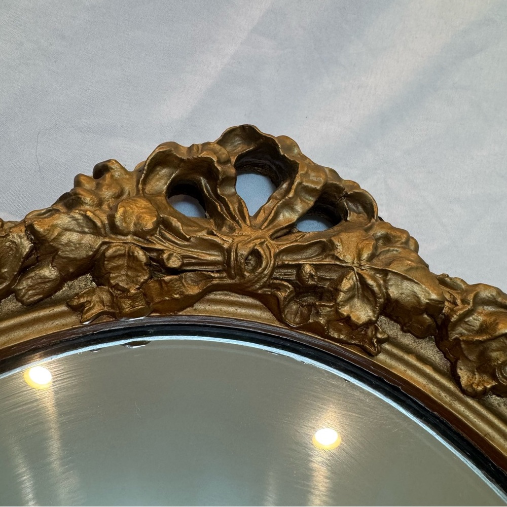 Elegant Vintage Gold Oval Wall Mirror, French Louis XV Style 18x13 - Picture 2 of 5